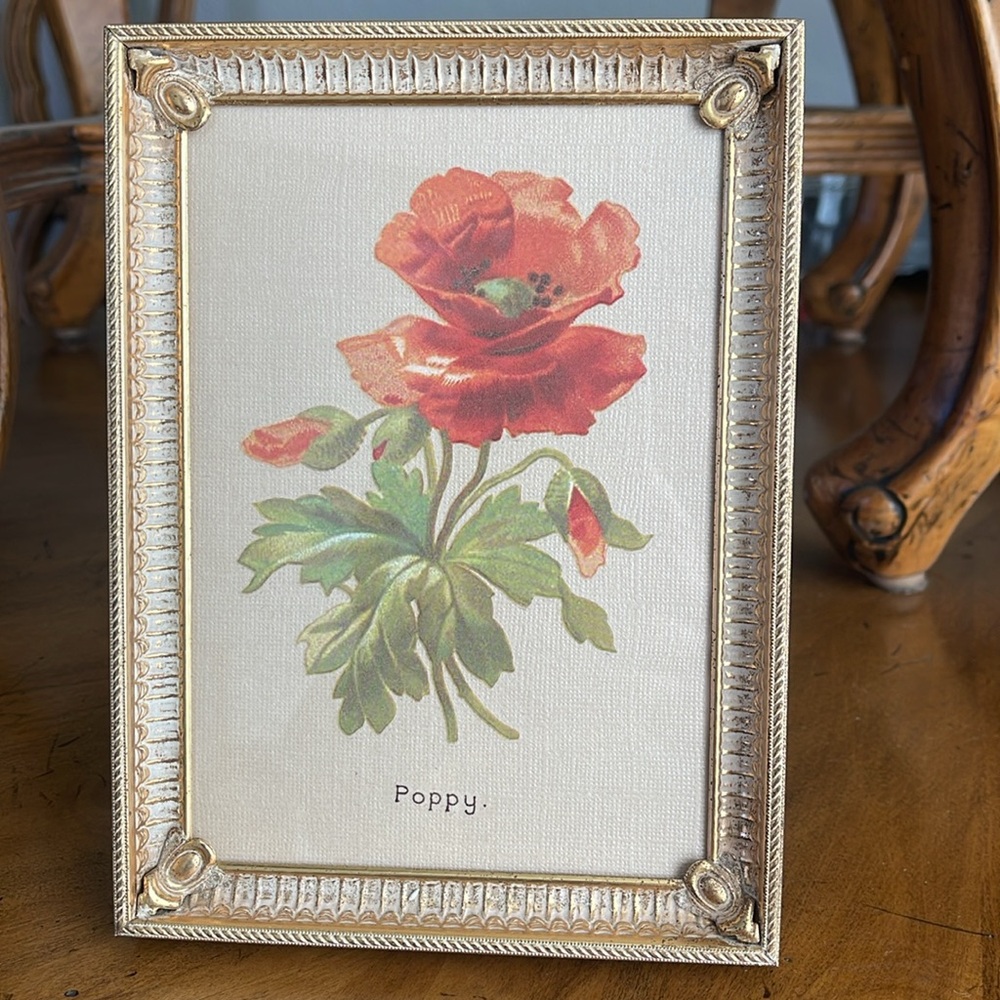 Vintage Gold Plated 5x7 photo frame with poppy art - Picture 2 of 7